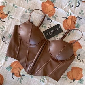 Say What Brown Faux Leather Top size Small NWT